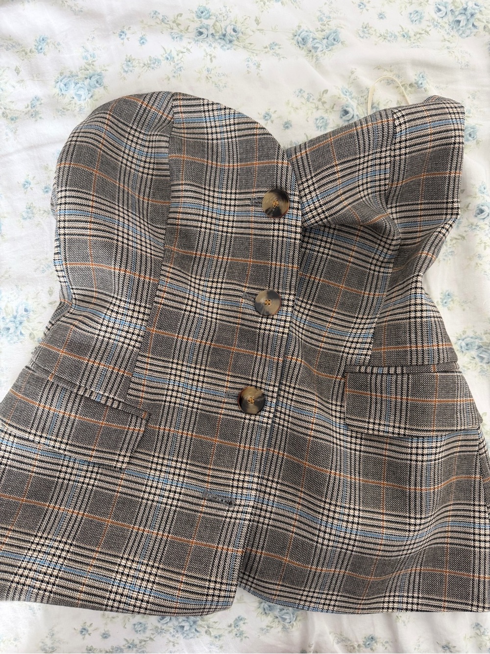 Zara Women's Plaid Strapless Corset Top - Gray Plaid